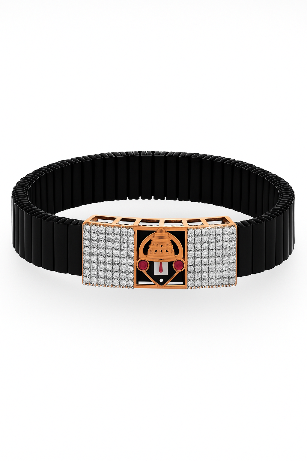 Black Rose Gold Men’s Bracelet with Tirupati Deity Plate & CZ Side Blocks