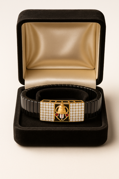 Black Rose Gold Men’s Bracelet with Tirupati Deity Plate & CZ Side Blocks