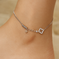 Elegant Silver Clover Charm Anklet for Women & Girls | Minimal Mixed Link Design Adjustable Fashion Anklet