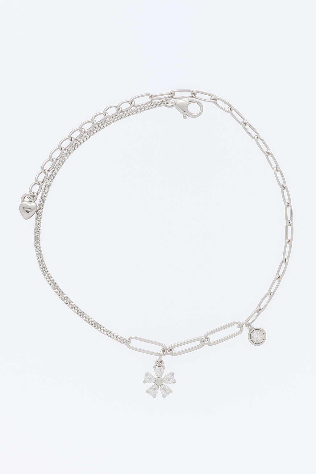 Elegant Silver CZ Flower Pendant Anklet for Women & Girls | Mixed Link Designer Adjustable Ankklet