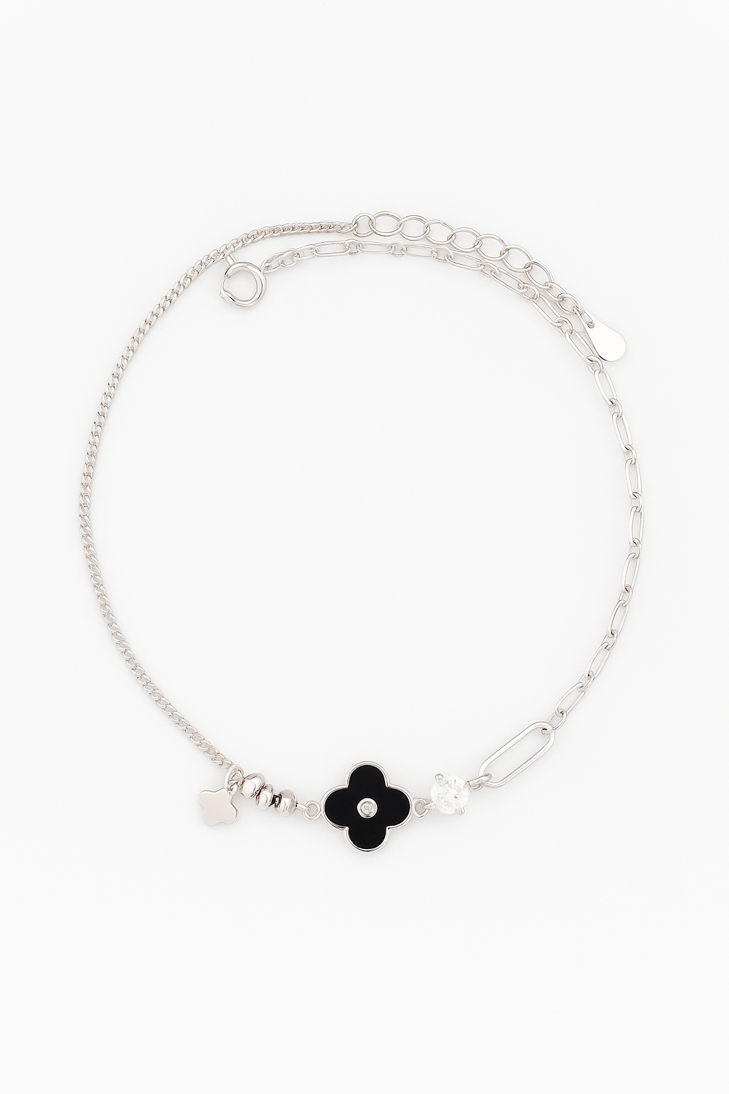 Elegant Silver Black Clover Charm Anklet for Women & Girls | Mixed Link Designer Adjustable Anklet