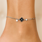 Elegant Silver Black Clover Charm Anklet for Women & Girls | Mixed Link Designer Adjustable Anklet