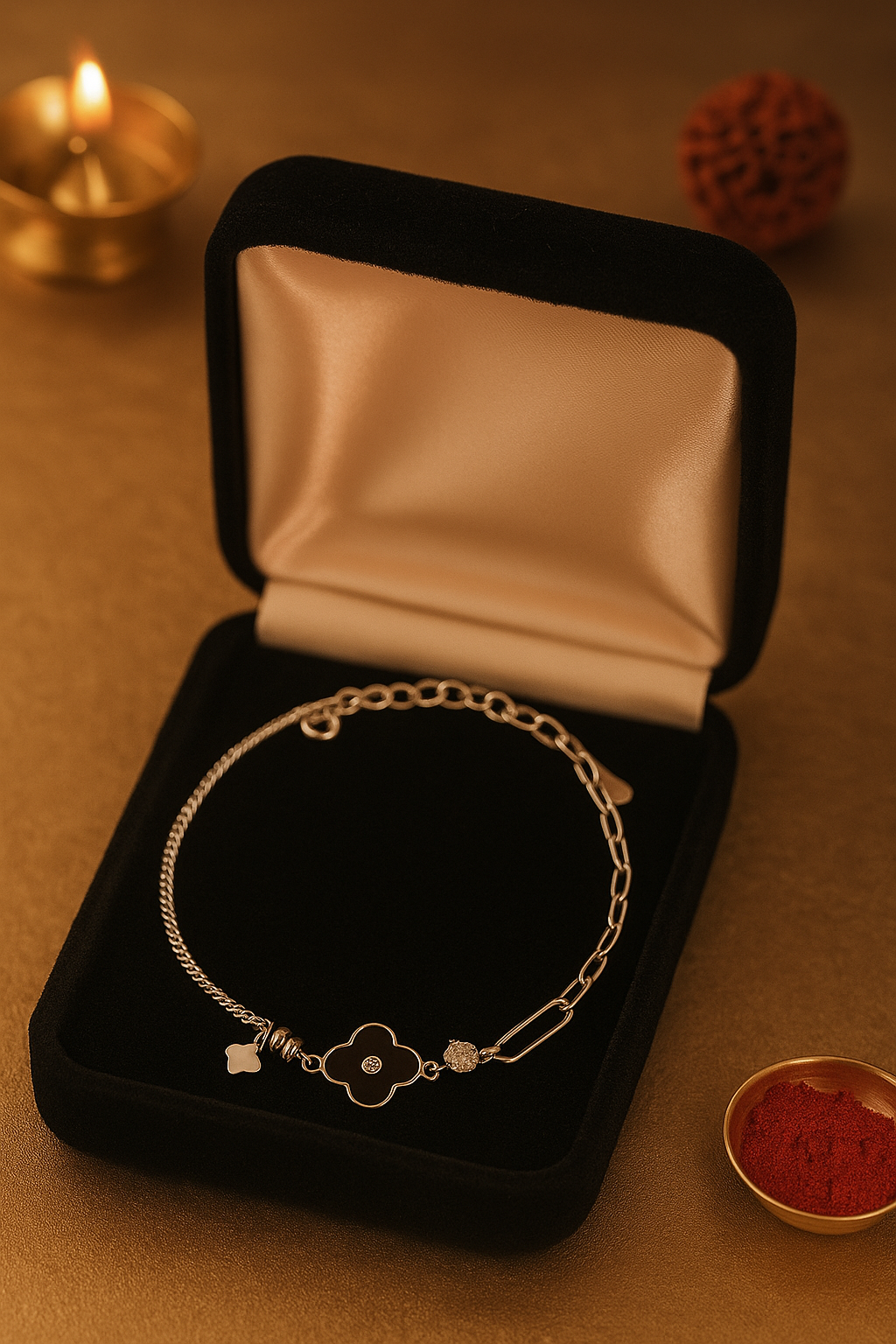 Elegant Silver Black Clover Charm Anklet for Women & Girls | Mixed Link Designer Adjustable Anklet