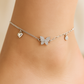 Elegant Silver Butterfly Heart Charm Anklet for Women & Girls | Mixed Link CZ Dangling Adjustable Anklet