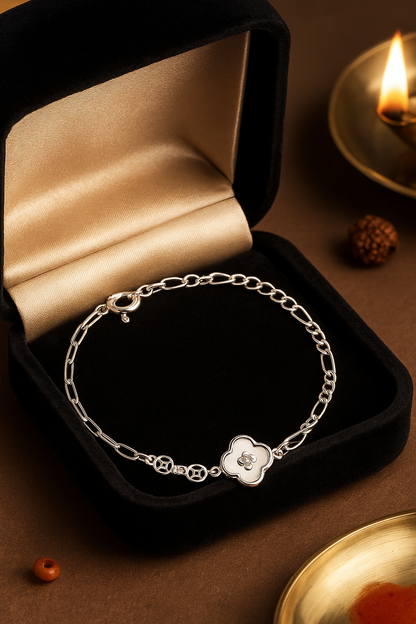 Elegant Silver Clover Charm Anklet for Women & Girls | Mixed Link Designer Adjustable Anklet