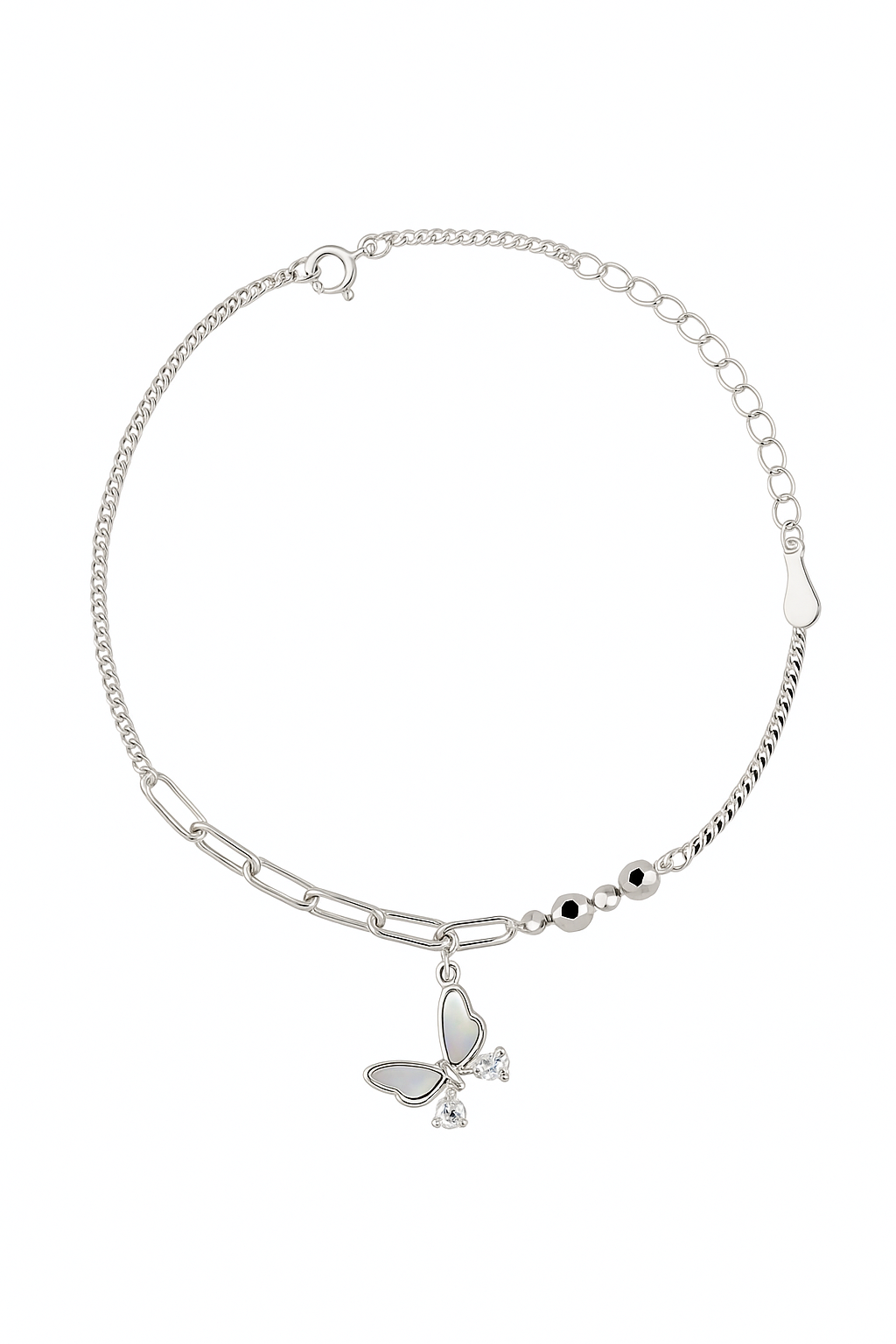 Elegant Silver Butterfly Charm Anklet for Women & Girls | Mixed Link Daily Wear Adjustable Anklet