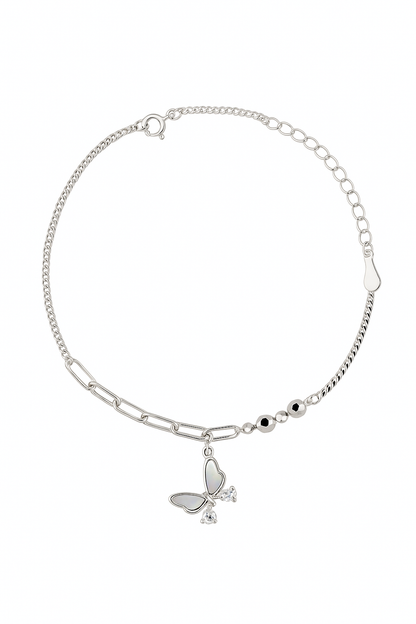 Elegant Silver Butterfly Charm Anklet for Women & Girls | Mixed Link Daily Wear Adjustable Anklet