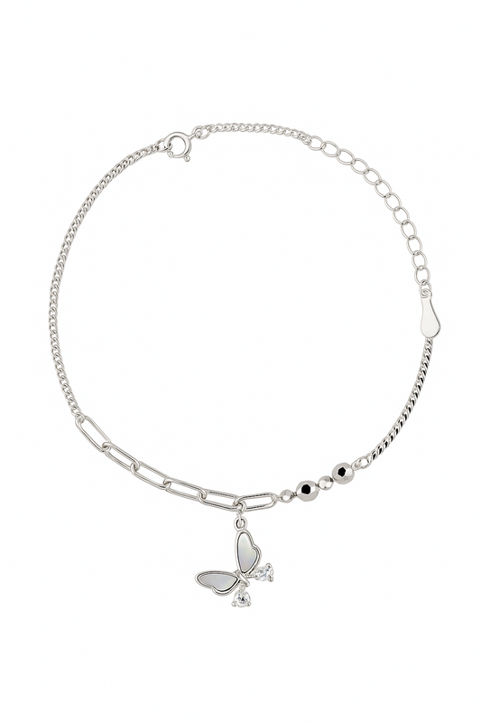 Elegant Silver Butterfly Charm Anklet for Women & Girls | Mixed Link Daily Wear Adjustable Anklet