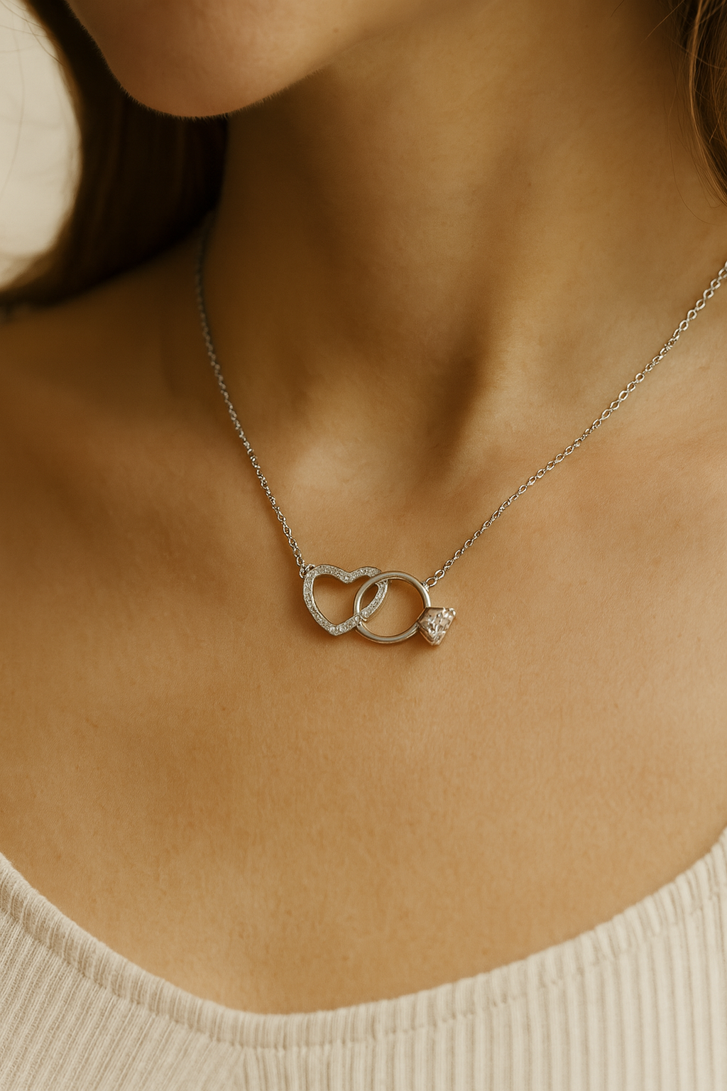 925 Silver Heart & Solitaire Ring Interlinked Pendant – Symbol of Love, Commitment & Forever Bond