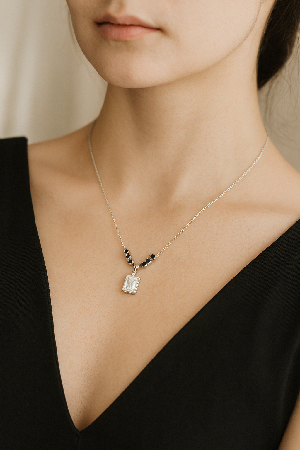 925 Silver Accented Pendant with Royal Emerald-Cut Crystal – Modern Luxe Statement Necklace