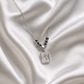 925 Silver Accented Pendant with Royal Emerald-Cut Crystal – Modern Luxe Statement Necklace