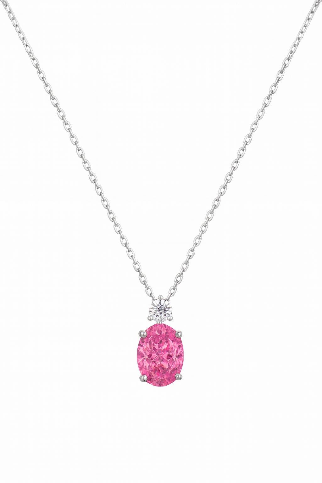 925 Silver Pink & Blue Oval Solitaire Pendant – Sparkling CZ Duo for Elegant Daily & Festive Wear