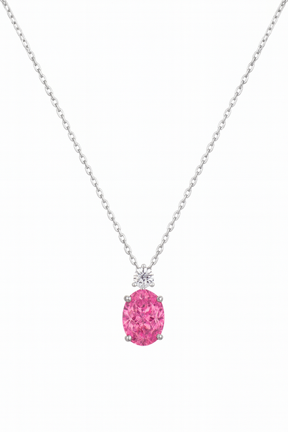 925 Silver Pink & Blue Oval Solitaire Pendant – Sparkling CZ Duo for Elegant Daily & Festive Wear