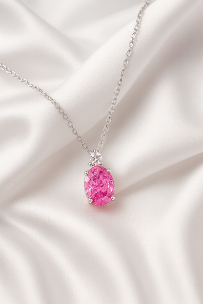 925 Silver Pink & Blue Oval Solitaire Pendant – Sparkling CZ Duo for Elegant Daily & Festive Wear