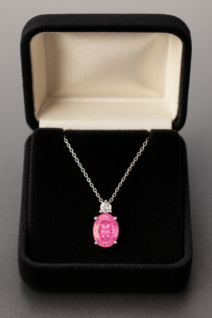 925 Silver Pink & Blue Oval Solitaire Pendant – Sparkling CZ Duo for Elegant Daily & Festive Wear