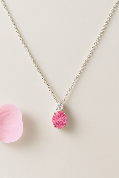 925 Silver Pink & Blue Oval Solitaire Pendant – Sparkling CZ Duo for Elegant Daily & Festive Wear