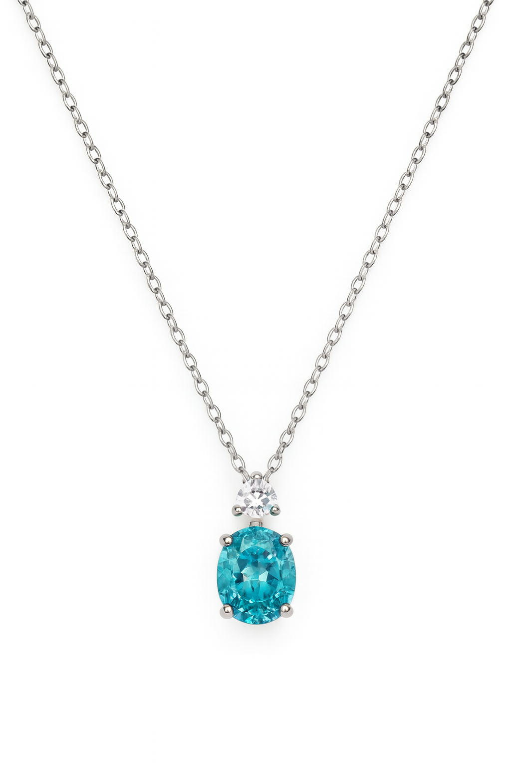 925 Silver Pink & Blue Oval Solitaire Pendant – Sparkling CZ Duo for Elegant Daily & Festive Wear