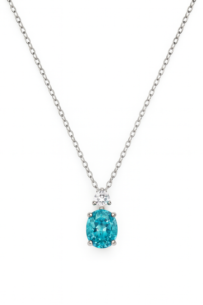 925 Silver Pink & Blue Oval Solitaire Pendant – Sparkling CZ Duo for Elegant Daily & Festive Wear