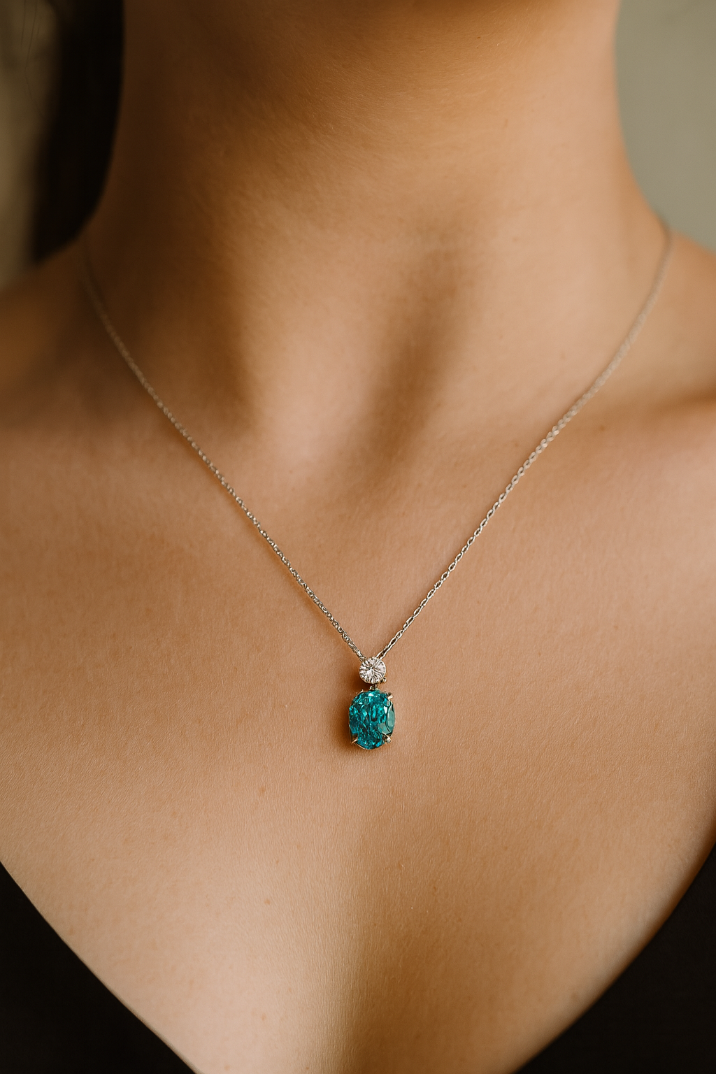 925 Silver Pink & Blue Oval Solitaire Pendant – Sparkling CZ Duo for Elegant Daily & Festive Wear