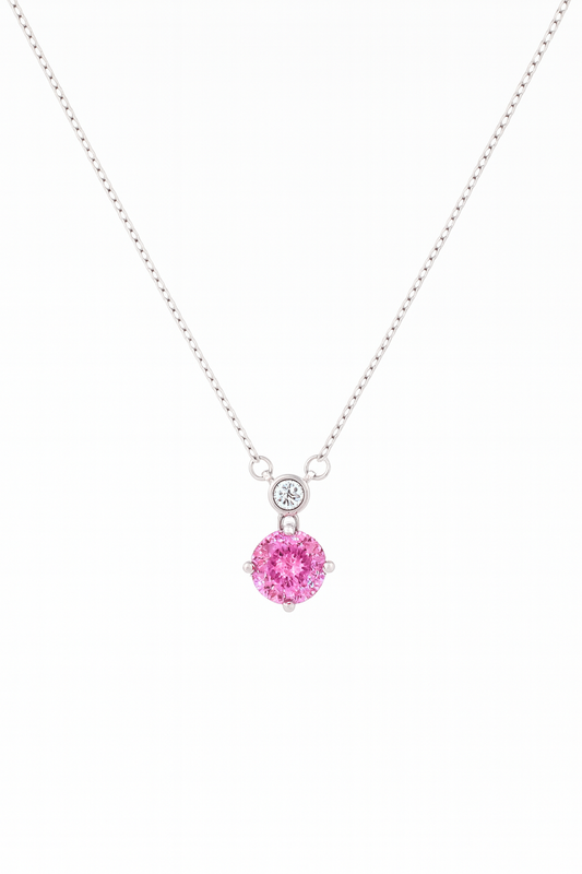 925 Silver Pink Round Solitaire Pendant with CZ Top Accent – Minimal, Elegant & Timeless Everyday Jewellery