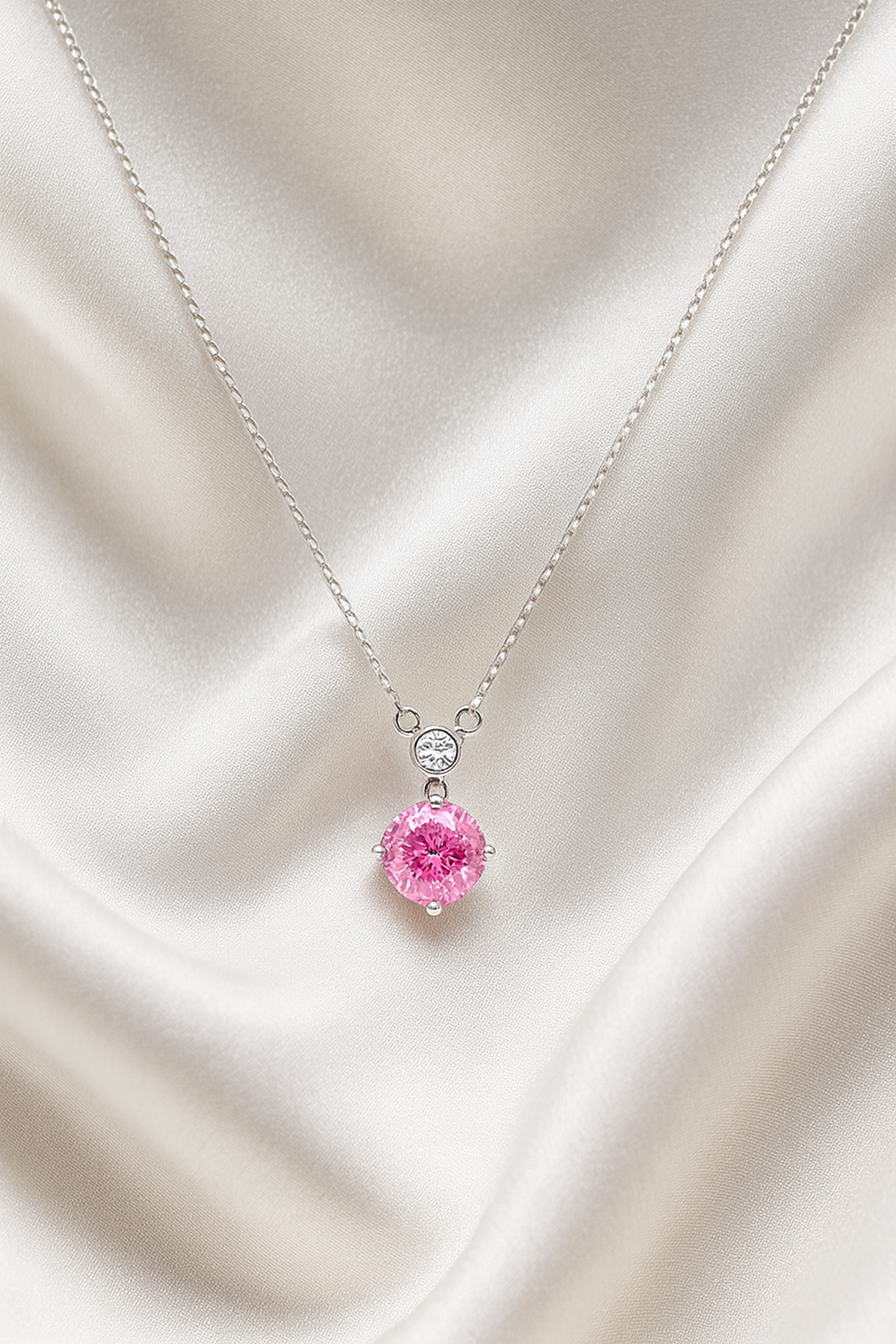 925 Silver Pink Round Solitaire Pendant with CZ Top Accent – Minimal, Elegant & Timeless Everyday Jewellery