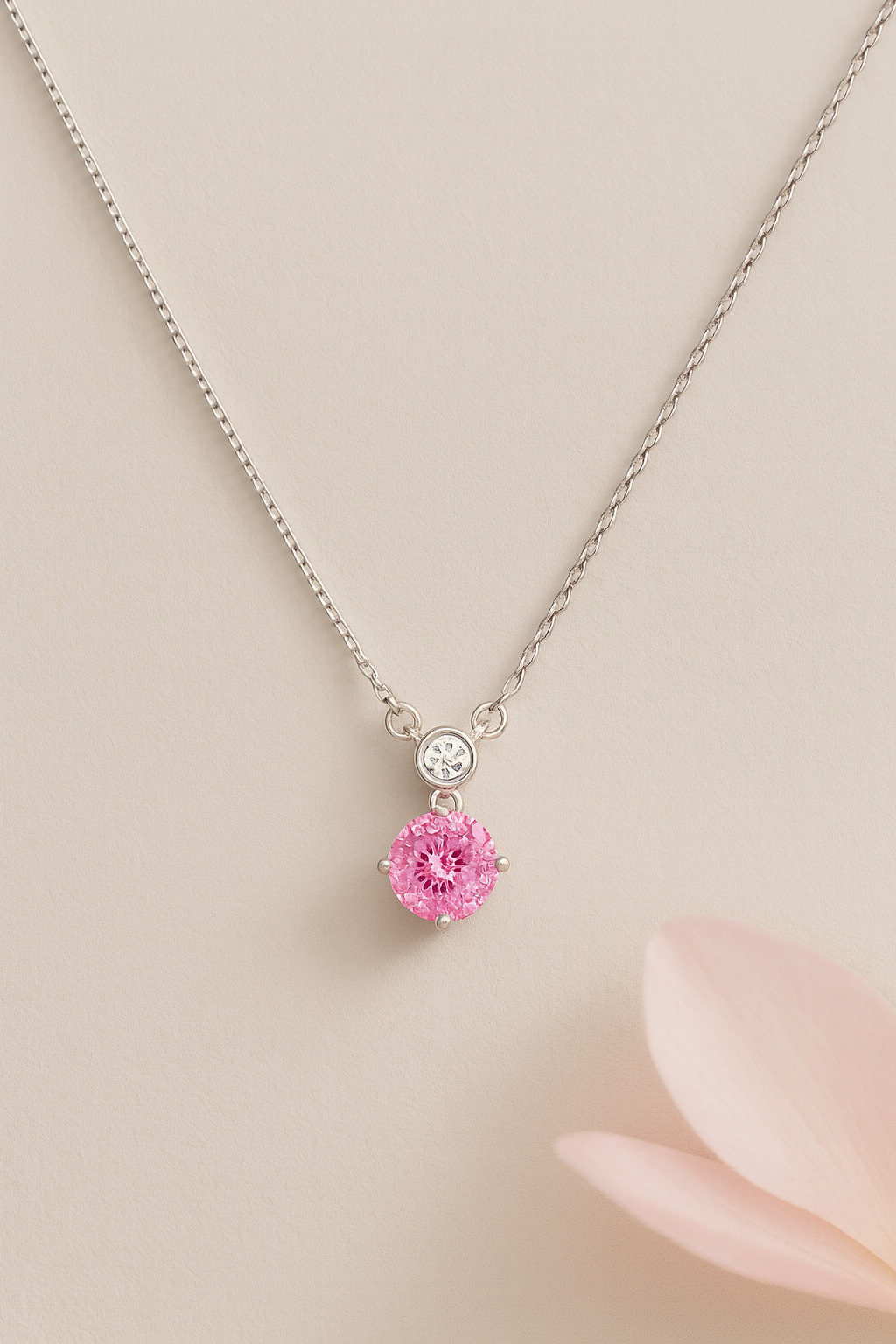 925 Silver Pink Round Solitaire Pendant with CZ Top Accent – Minimal, Elegant & Timeless Everyday Jewellery