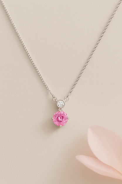 925 Silver Pink Round Solitaire Pendant with CZ Top Accent – Minimal, Elegant & Timeless Everyday Jewellery