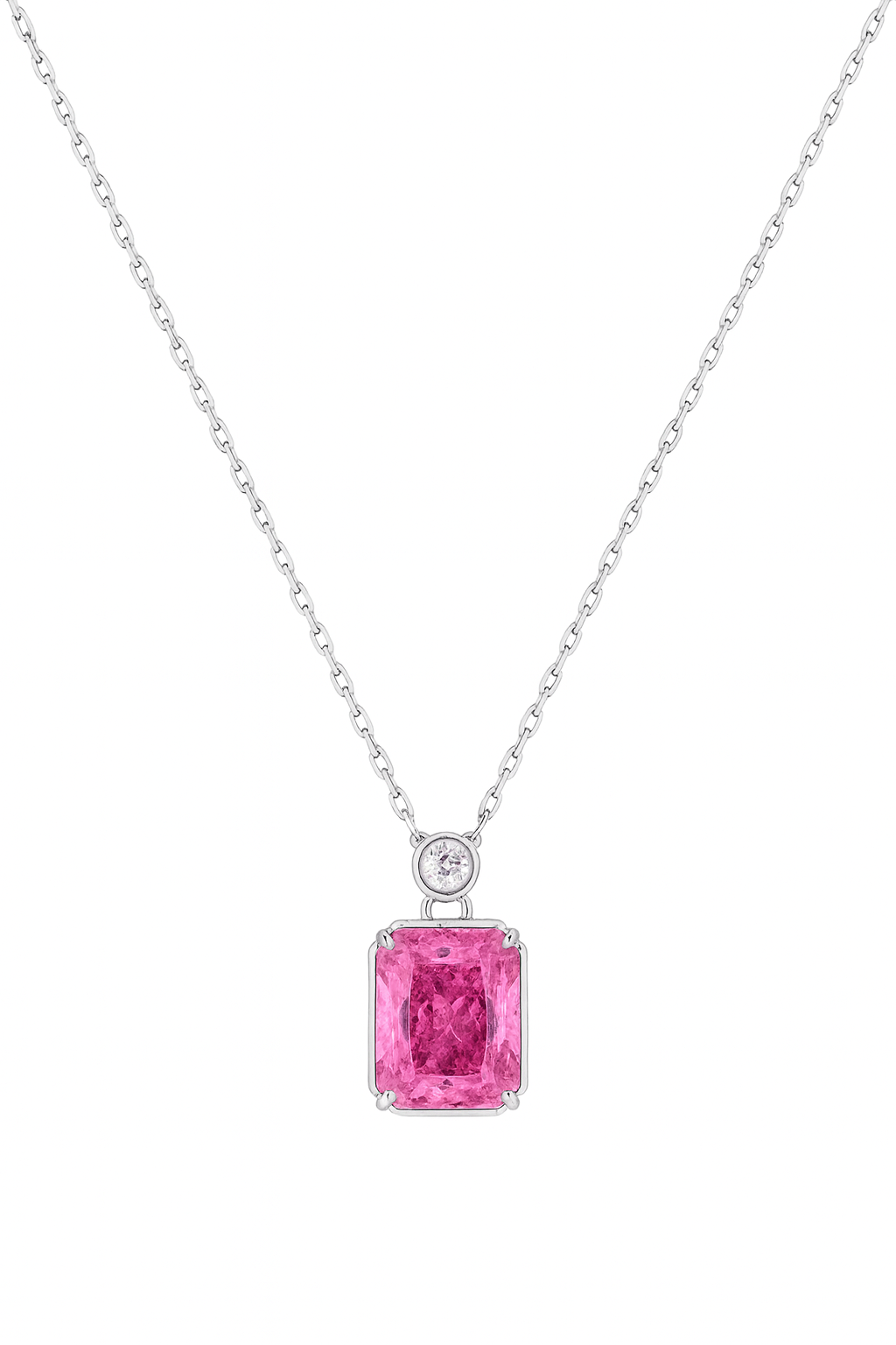 925 Silver Pink Emerald-Cut Solitaire Pendant with CZ Top – Chic, Modern & Elegant Everyday Necklace