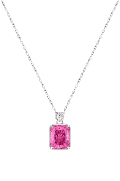 925 Silver Pink Emerald-Cut Solitaire Pendant with CZ Top – Chic, Modern & Elegant Everyday Necklace