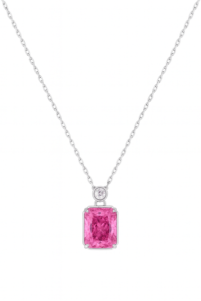 925 Silver Pink Emerald-Cut Solitaire Pendant with CZ Accent – Premium Sparkle & Modern Minimal Luxury
