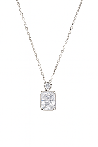 925 Silver Pink Emerald-Cut Solitaire Pendant with CZ Top – Chic, Modern & Elegant Everyday Necklace