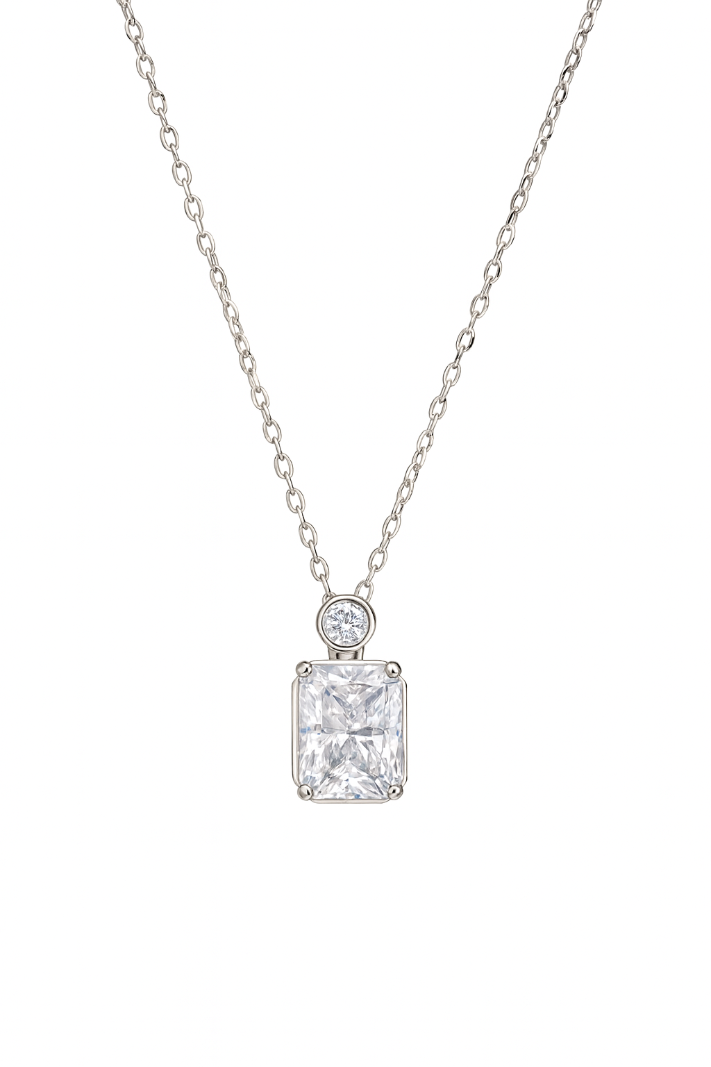 925 Silver Pink Emerald-Cut Solitaire Pendant with CZ Accent – Premium Sparkle & Modern Minimal Luxury