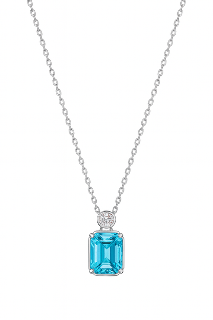 925 Silver Pink Emerald-Cut Solitaire Pendant with CZ Top – Chic, Modern & Elegant Everyday Necklace