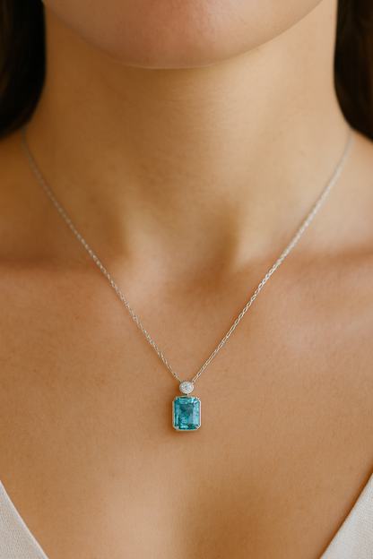 925 Silver Pink Emerald-Cut Solitaire Pendant with CZ Accent – Premium Sparkle & Modern Minimal Luxury