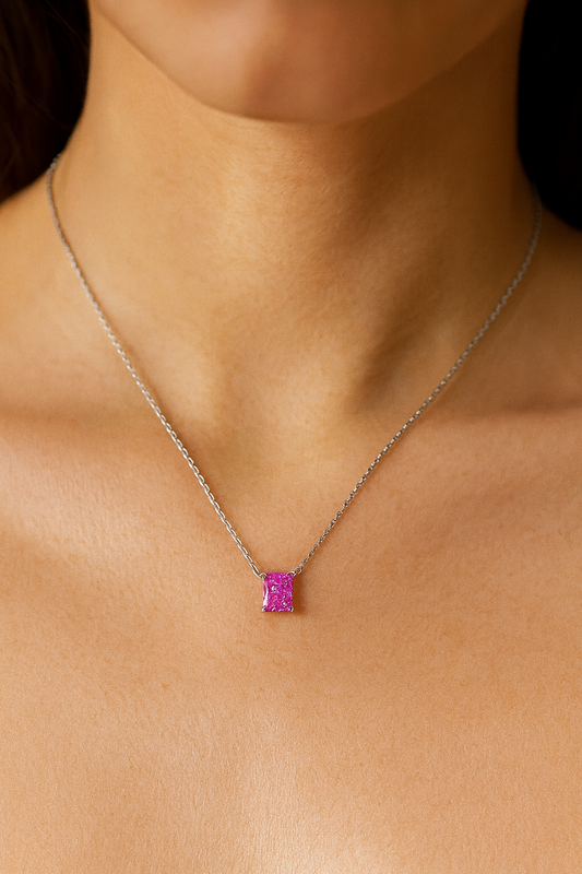 Pink Princess-Cut Solitaire Pendant