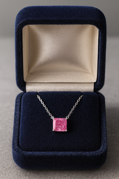 925 Silver Pink Princess-Cut Solitaire Pendant – Modern, Minimal & Ultra-Elegant Daily Luxury