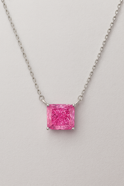 925 Silver Pink Princess-Cut Solitaire Pendant – Modern, Minimal & Ultra-Elegant Daily Luxury