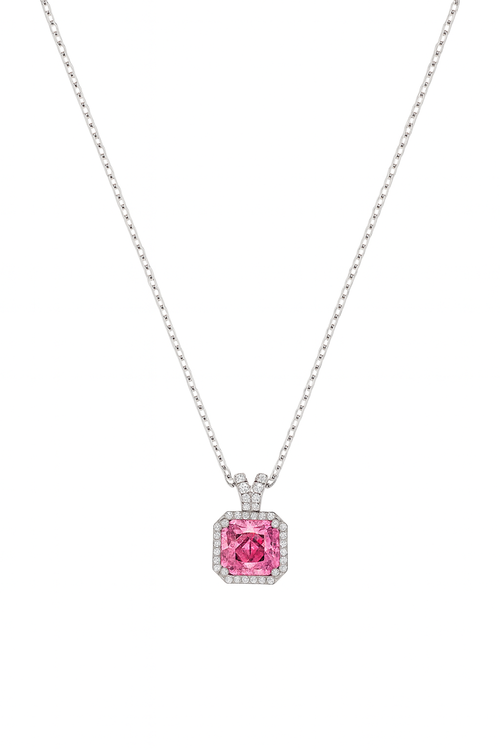 925 Silver Pink Cushion-Cut Halo Pendant – Luxury Sparkle with Timeless Modern Elegance