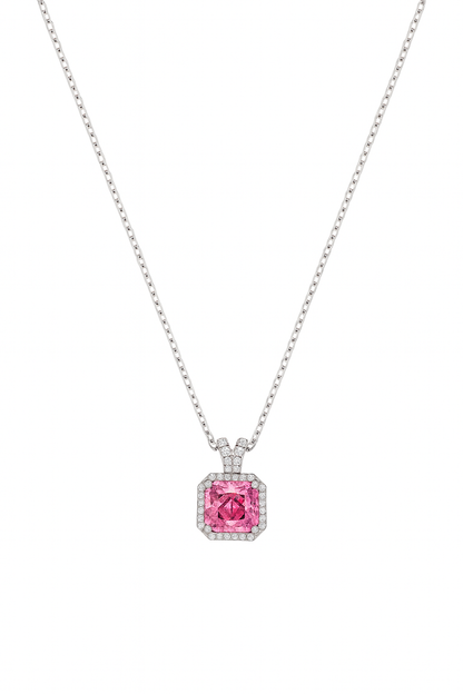 925 Silver Pink Cushion-Cut Halo Pendant – Luxury Sparkle with Timeless Modern Elegance