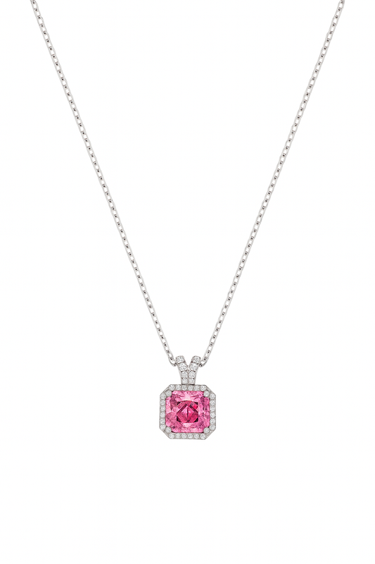925 Silver Pink Cushion-Cut Halo Pendant – Luxury Sparkle with Timeless Modern Elegance