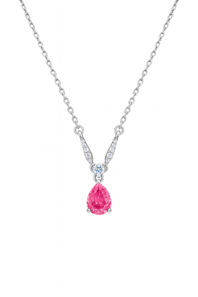 925 Silver Pink Teardrop Solitaire Pendant – Elegant V-Curve CZ Detailing for Timeless Feminine Sparkle