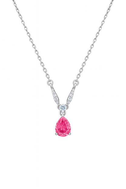 925 Silver Pink Teardrop Solitaire Pendant – Elegant V-Curve CZ Detailing for Timeless Feminine Sparkle