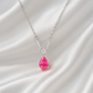 925 Silver Pink Teardrop Solitaire Pendant – Elegant V-Curve CZ Detailing for Timeless Feminine Sparkle
