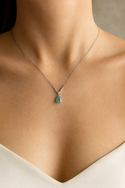 925 Silver Pink Teardrop Solitaire Pendant – Elegant V-Curve CZ Detailing for Timeless Feminine Sparkle