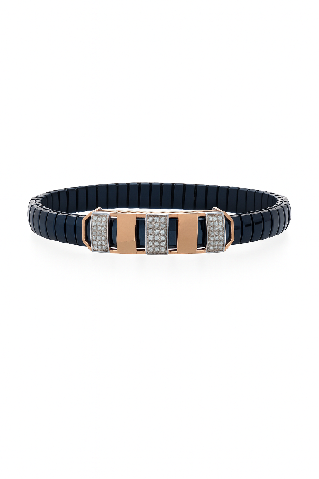 Premium Men’s Black & Rose-Gold Stretch Bracelet – Modern Luxury with Diamond-Cut Detailing