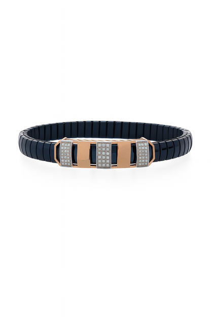 Premium Men’s Black & Rose-Gold Stretch Bracelet – Modern Luxury with Diamond-Cut Detailing