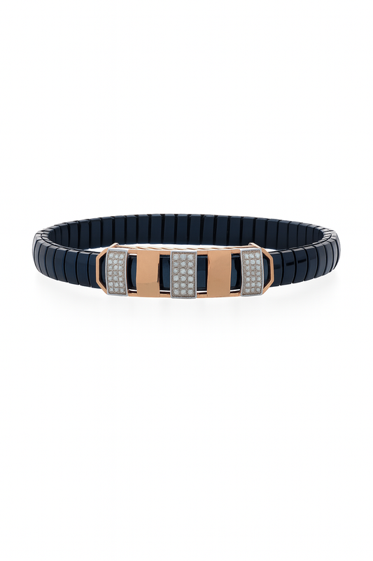 Premium Men’s Black & Rose-Gold Stretch Bracelet – Modern Luxury with Diamond-Cut Detailing