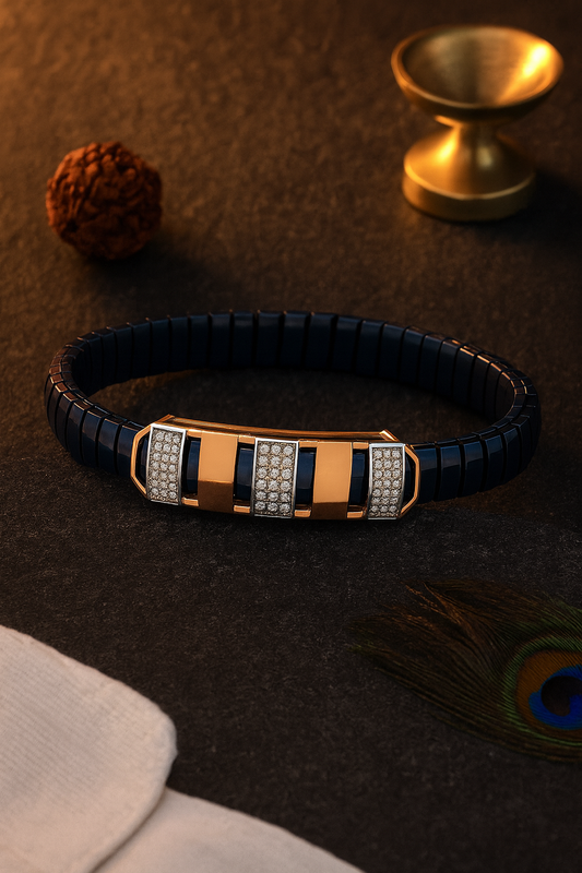 Premium Men’s Black & Rose-Gold Stretch Bracelet – Modern Luxury with Diamond-Cut Detailing