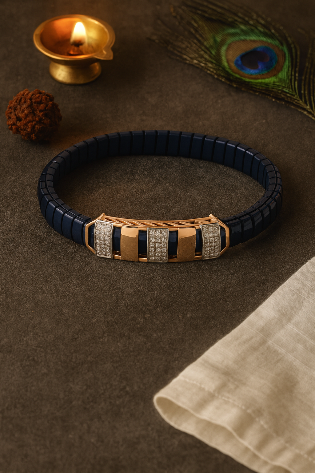 Premium Men’s Black & Rose-Gold Stretch Bracelet – Modern Luxury with Diamond-Cut Detailing