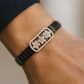 Luxury Floral Gents Bracelet Black & Rose Gold with Diamond Look Flower Panel